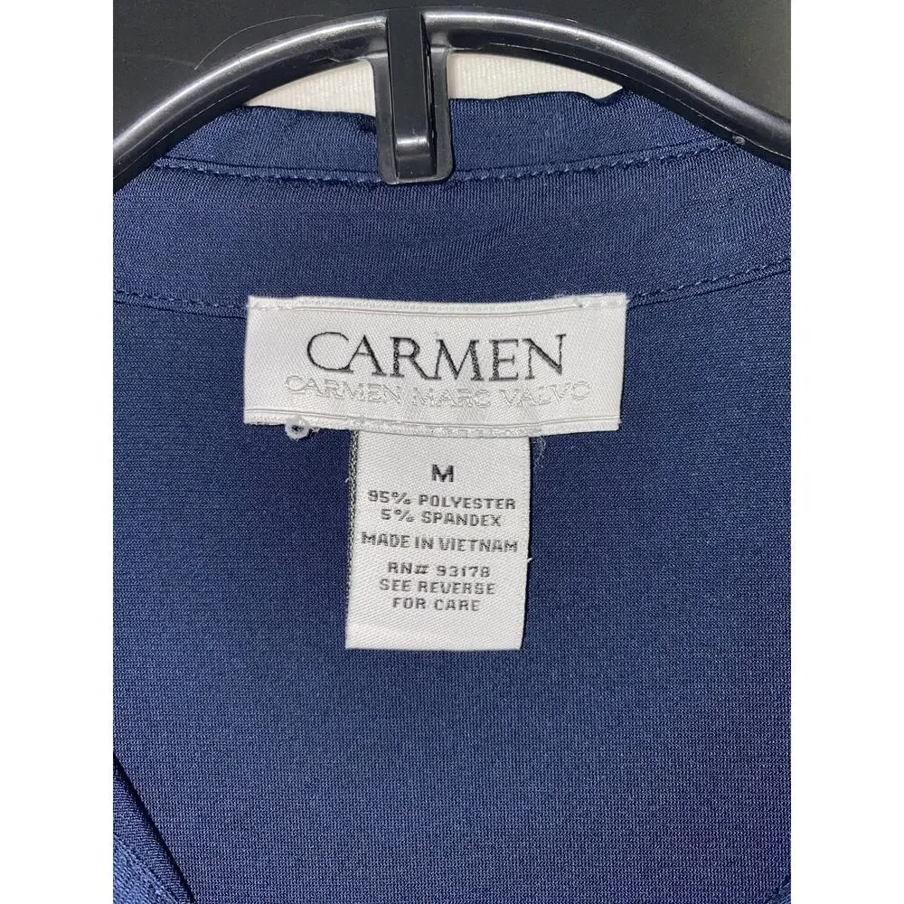 Carmen Marc Valvo Shirt Womens Medium Blue Collared 3/4 Sleeve Polo Tunic Top - Picture 3 of 5